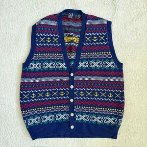 VINTAGE GAP Grandpacore 90S NAUTICAL ANCHOR FAIR ISLE CARDIGAN VEST